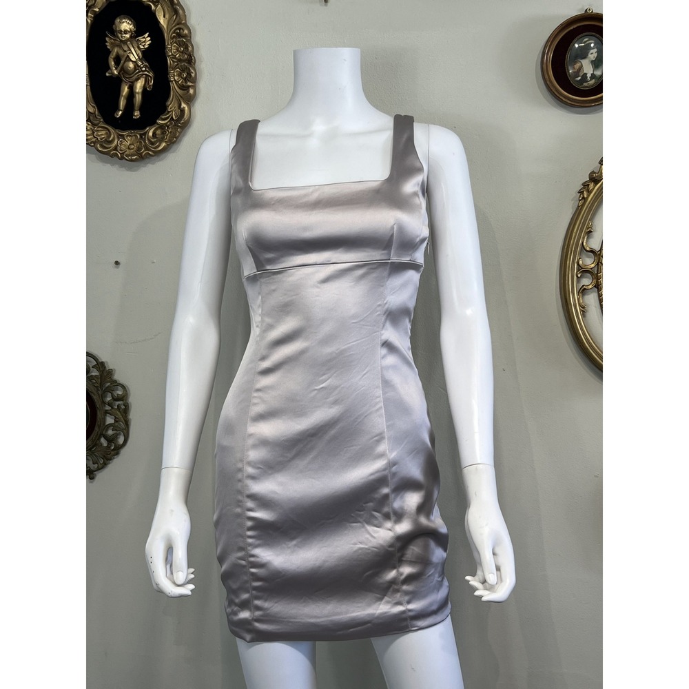Wilfred Aritzia Taupe Grey Satin Square Neck Bodycon Mini Dress Size 2